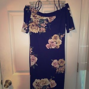 Off the should floral , mid knee dress